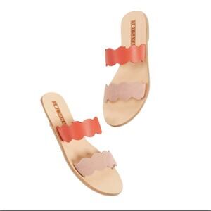 Sol Sana Wave Slide Leather Two Tone Flip Flop Comfy Beach Vacation Sandals